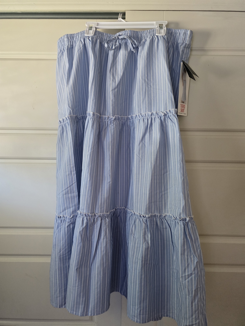 Celebrity Pink Light Blue Pinstripe Tiered Maxi Skirt
